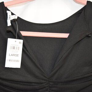 Ruched Black Mesh Midi Dress